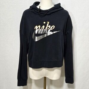 Nike Hoodie Womens Rally Clash Size‎ Small Black Crop Silver/Gold Metallic Logo